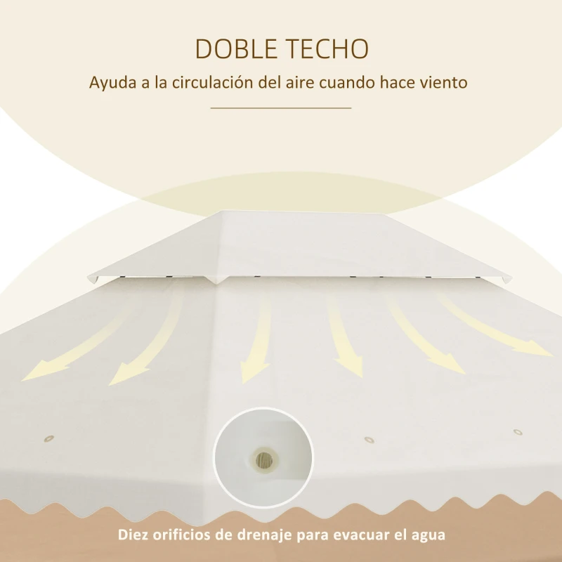 Outsunny Toldo de Repuesto para Pérgola con Techo de Doble Ventilación y 10 Orificios de Drenaje para Patio Jardín 4x3 m Crema