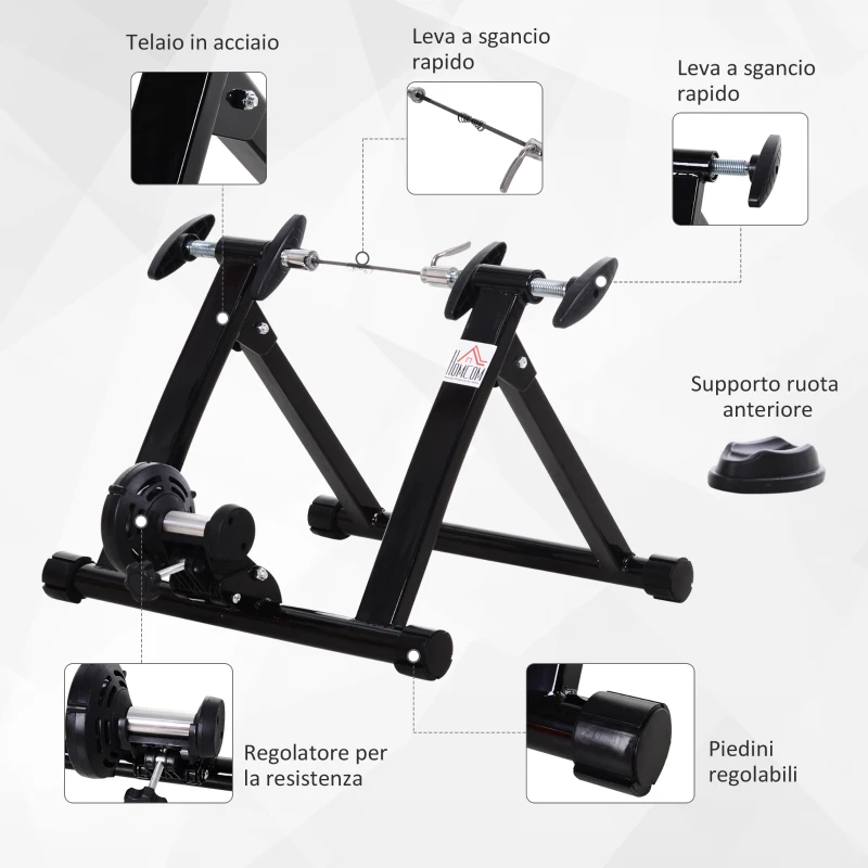 HOMCOM Rulli per Bici da Corsa Pieghevole in Acciaio, Rullo per Bicicletta Allenamento Salvaspazio per Casa, 54.5x47.2x39.1cm Nero