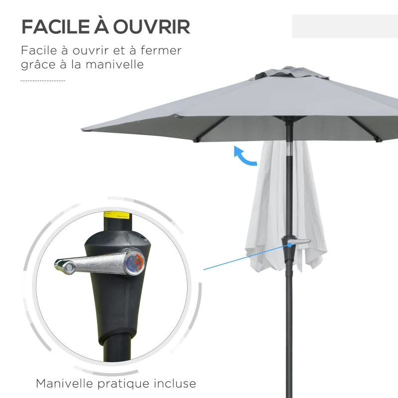 Outsunny Parasol de jardin Parasol droit hexagonal inclinable Ø 2,3 x 2,16H m métal polyester haute densité gris
