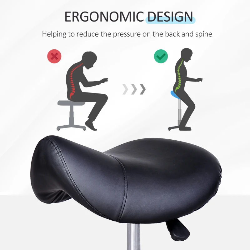 HOMCOM PU Leather Height Adjustable Saddle Stool Black