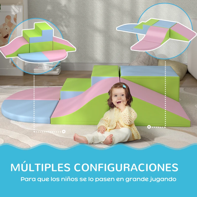 HOMCOM Juego de 6 Bloques de Construcción Figuras de Construcción Juguete para Aprendizaje para Escalar y Gatear Multicolor