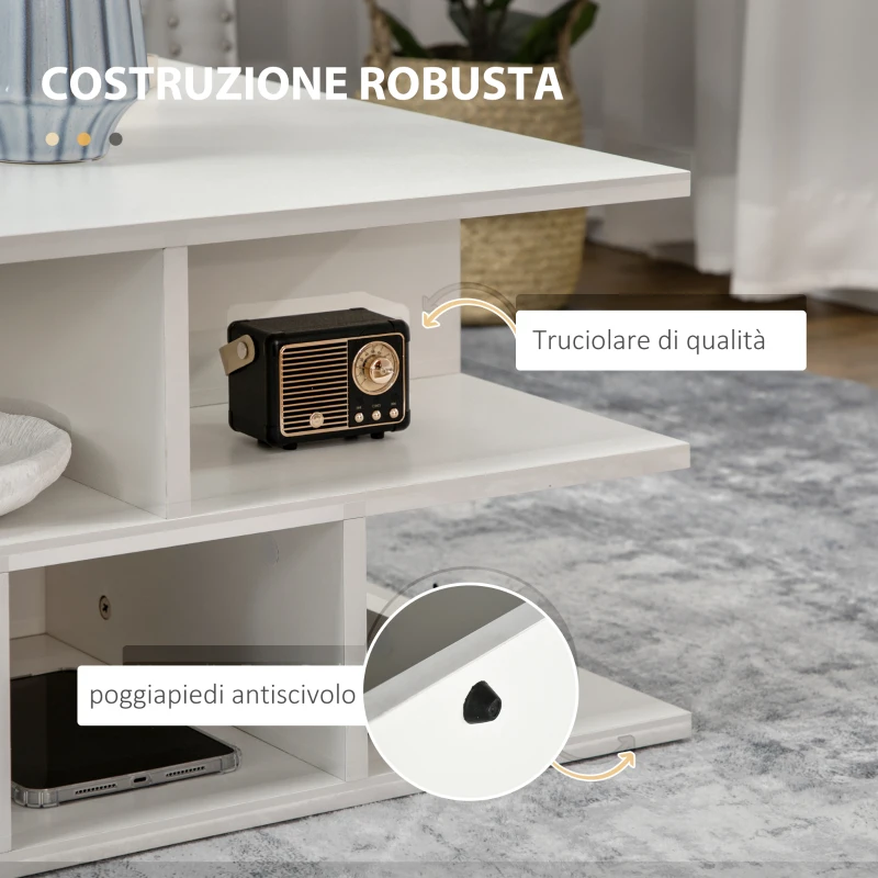 HOMCOM Tavolino Basso da Salotto a 2 Livelli in Truciolato con Ripiani Aperti, 70x70x36.5 cm, Bianco