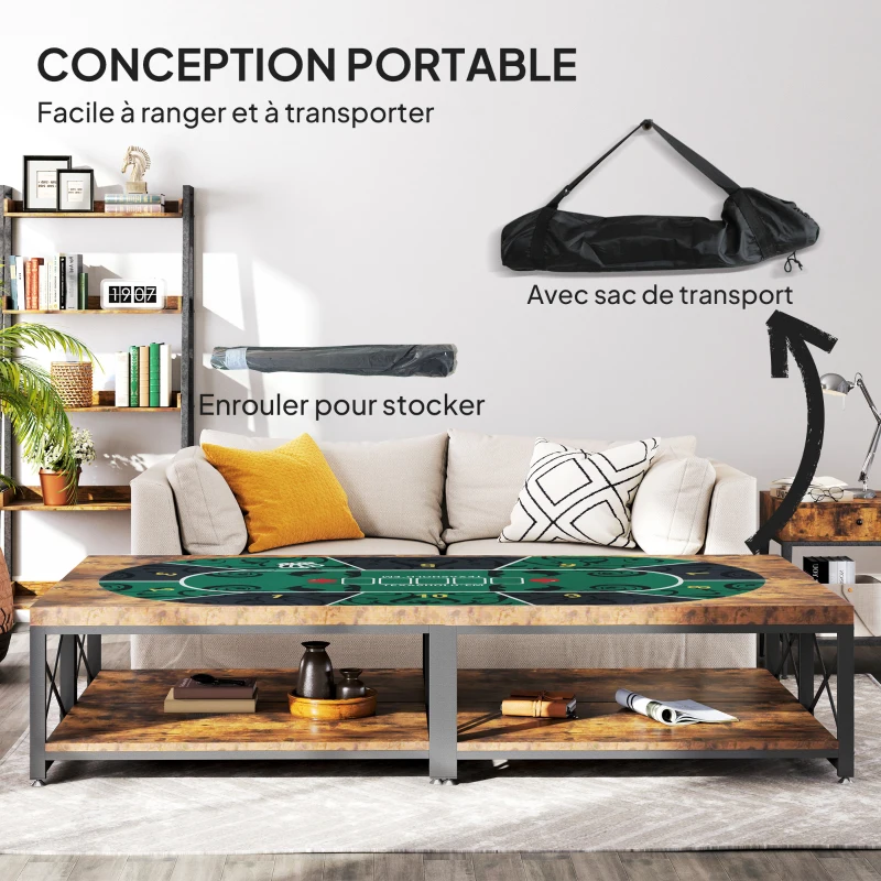 SPORTNOW Tapis de poker dessus de table de poker jusqu'à 10 joueurs sac de transport inclus 180 x 90 x 0,5 cm vert et noir