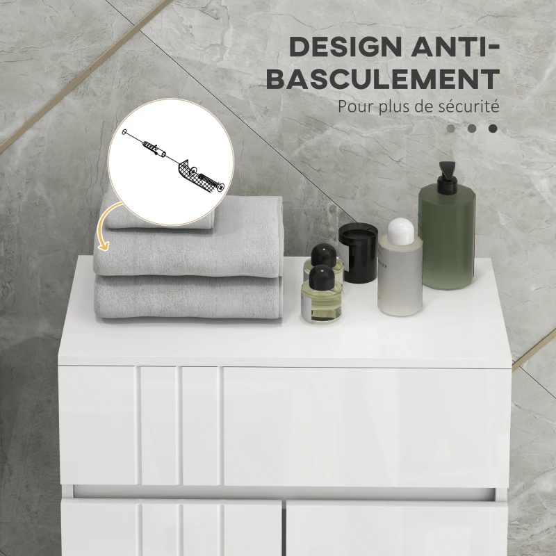 kleankin Meuble de rangement pour salle de bain sur pied placard 2 portes 1 tiroir, étagère régable, blanc laqué