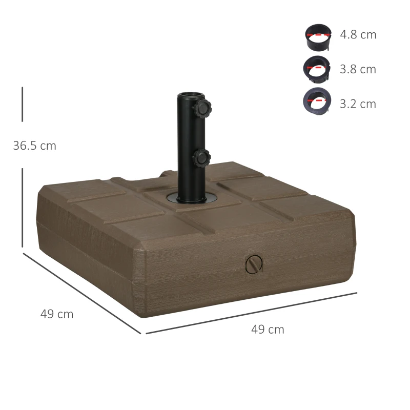 Outsunny Base per Ombrellone da Giardino Riempibile con Maniglia in HDPE e Acciaio, 49x49x36.5 cm, Marrone