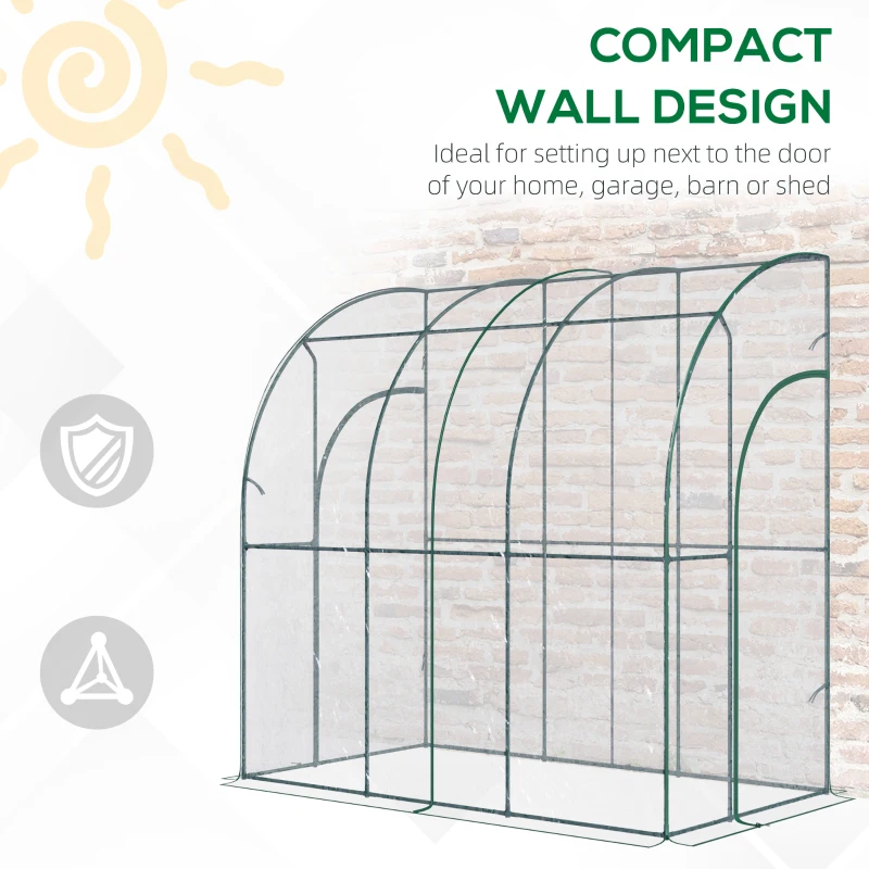 Outsunny Walk-In Greenhouse, Lean-to Small Greenhouse with Zipped Roll Up Doors, Tomato Greenhouse with Plastic Cover and Sloping Top for Flowers, Vegetables and Herbs, 214cm x 118cm x 212cm, Clear