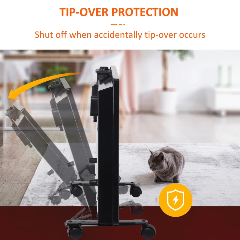 HOMCOM POWER Convector Radiator Freestanding or Wall-mounted Heating with 2 Heat Settings Safety Cut-Off, Black