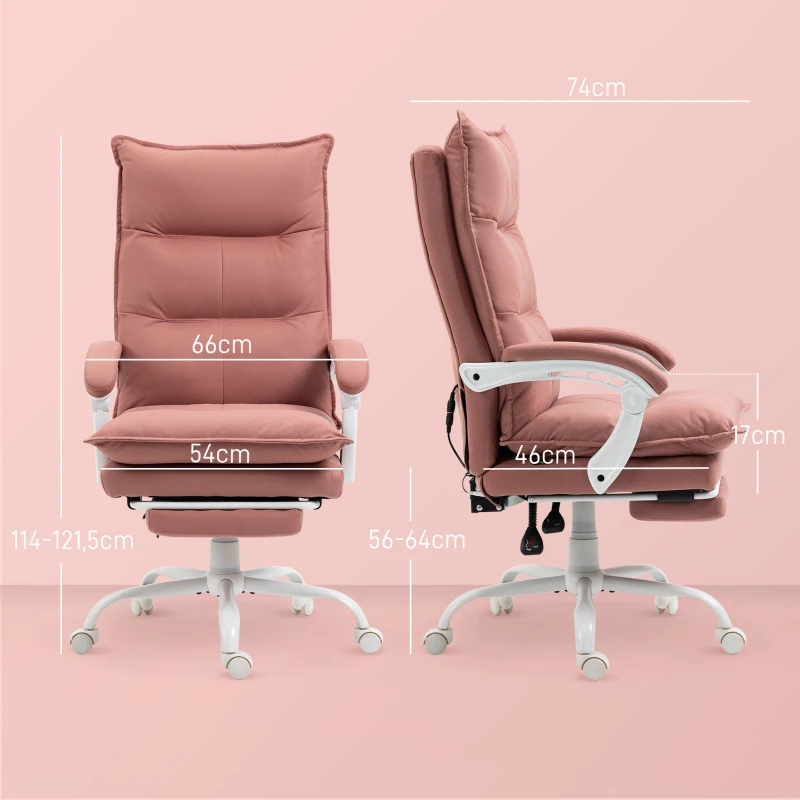 Vinsetto Silla de Masaje Reclinable con 6 Puntos de Masaje y 5 Modos con Función de Calefacción Ajustable 66x74x114-121,5 cm Rosa(m-3)