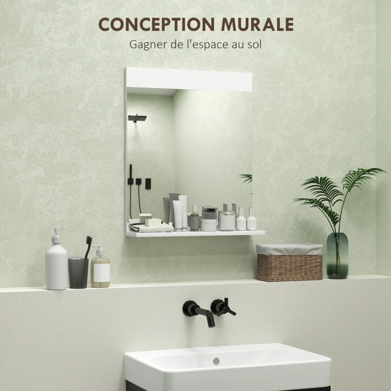 HOMCOM Miroir de salle de bain miroir mural avec étagère de rangement pour salon chambre 50 x 12 x 60 cm blanc