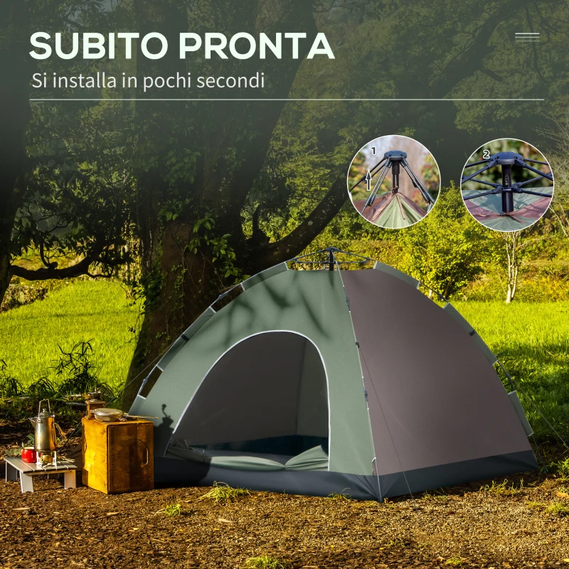 Outsunny Tenda da Campeggio 2 Posti con Borsa da Trasporto, Ganci per Lampade e Tasche Portaoggetti, 210x210x135 cm