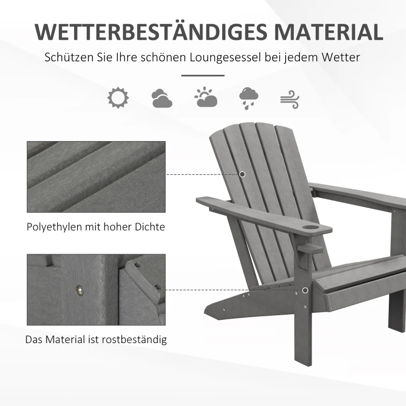 Outsunny Gartenstuhl, ergonomisches Design, wetterfest, HDPE, grau, 75 x 87 x 90 cm