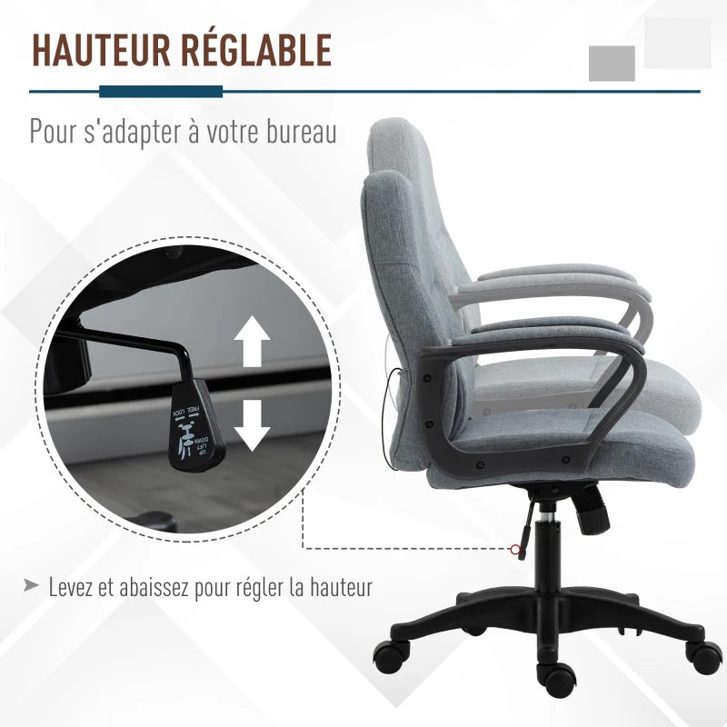 Vinsetto Chaise de bureau fauteuil bureau massant pivotant hauteur réglable tissu lin gris