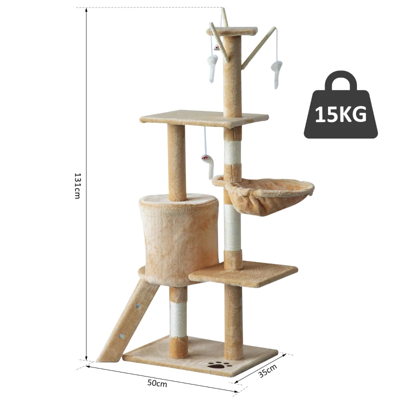PawHut Arbre à chats multi-équipements griffoirs grattoirs plateformes niche échelle hamac jouets 50L x 35l x 131H cm beige