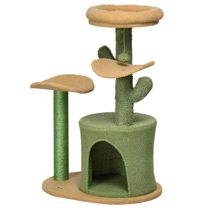 PawHut Multi Level Cat Tree, with Scratching Post, Toy Ball, Cat House, Bed - Green