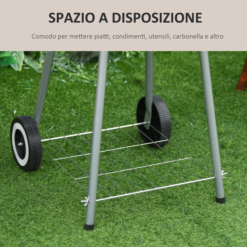 Outsunny Barbecue a Carbonella BBQ Grill con Coperchio e Ruote 48×52.5×79.5cm