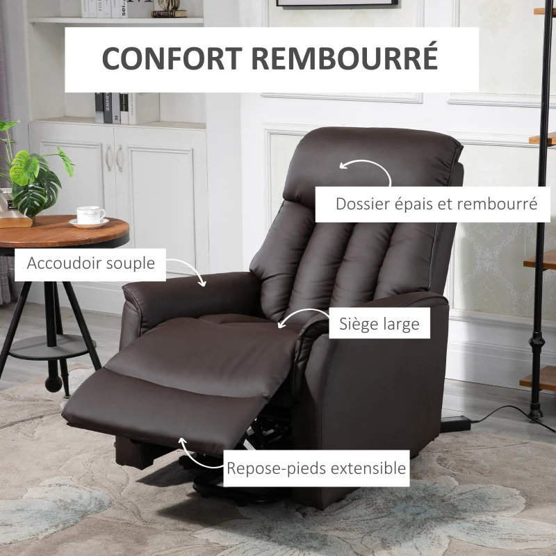 HOMCOM Fauteuil électrique releveur fauteuil relax avec repose-pieds dossier inclinable télécommande poche latérale marron