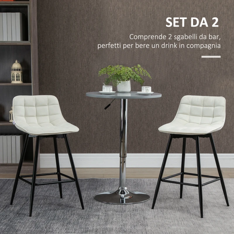 HOMCOM Set 2 Sgabelli da Bar con Schienale e Poggiapiedi in Stile Nordico in Metallo e Velluto, color Crema, 45x47x84 cm