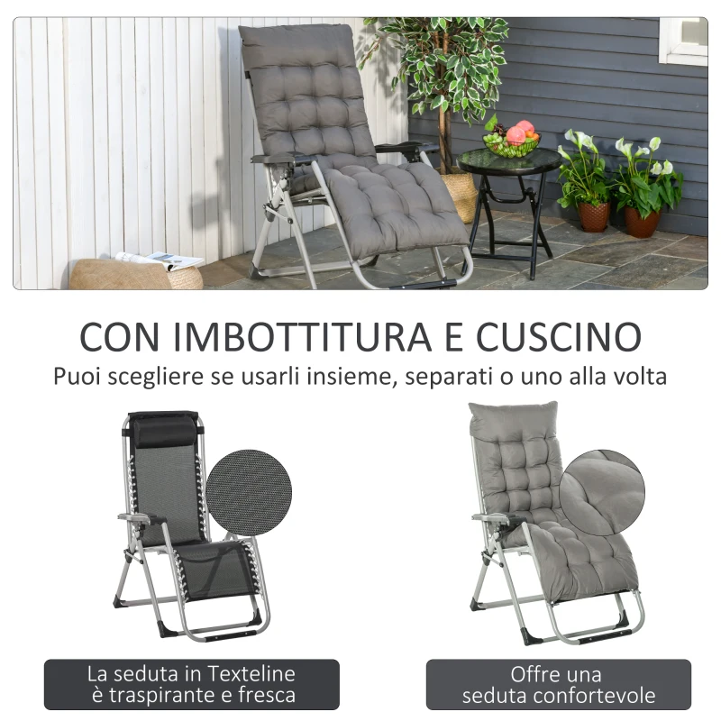 Outsunny Sedia Sdraio Pieghevole da Giardino con Schienale Reclinabile e Materassino, 90x65x110cm