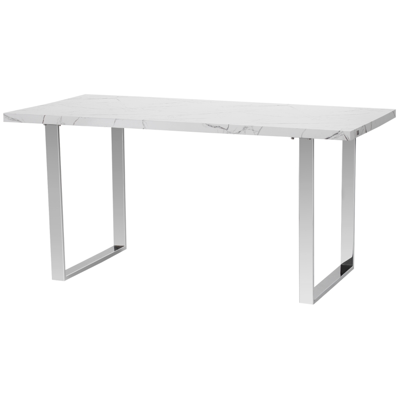HOMCOM Modern Dining Room Table Rectangular Kitchen Table for 6-8 People with Marble Effect Tabletop Steel Legs 160 cm White