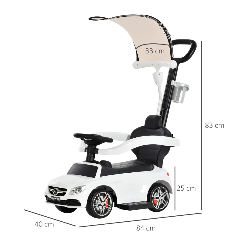 HOMCOM Macchina per Bambini Licenza Mercedes con Maniglione, Tettuccio e Barre di Sicurezza, in PP e Metallo, 84x40x83 cm, Bianco