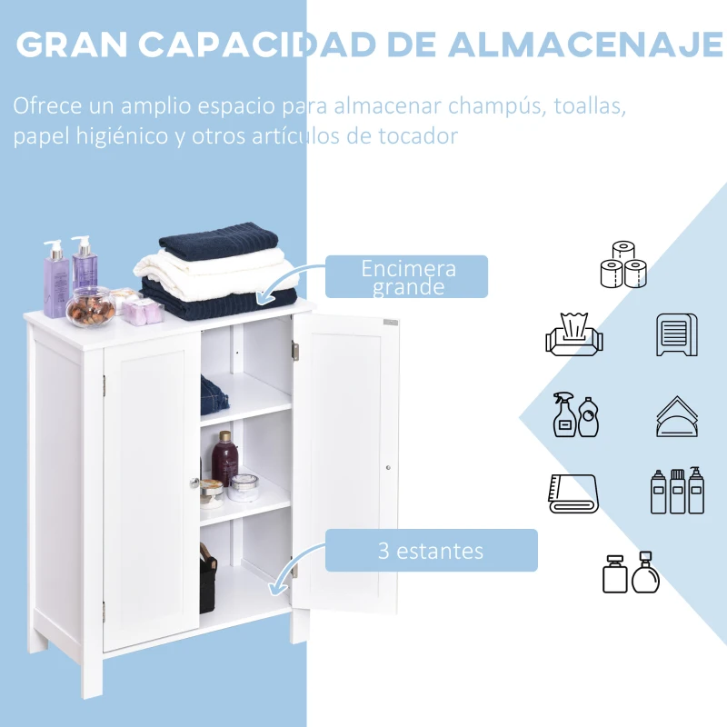 kleankin Armario de Baño con 2 Puertas y 2 Estantes Ajustables Interiores Mueble Auxiliar de Almacenaje 60x30x80 cm Blanco