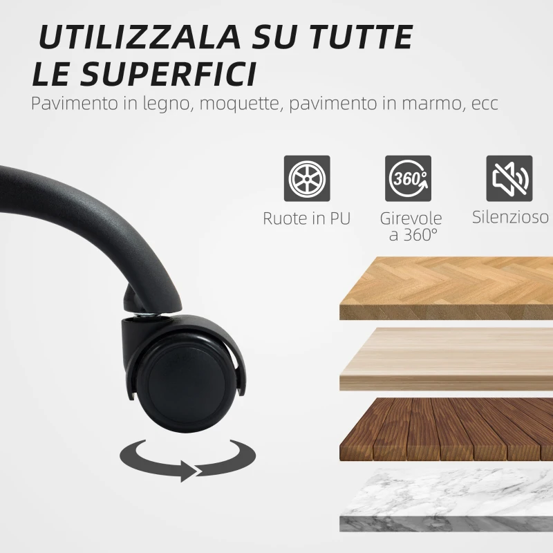 HOMCOM Sedia da Ufficio Reclinabile ad Altezza Regolabile in Finta Pelle e Acciaio, 60x68x95.5-105 cm, Nero