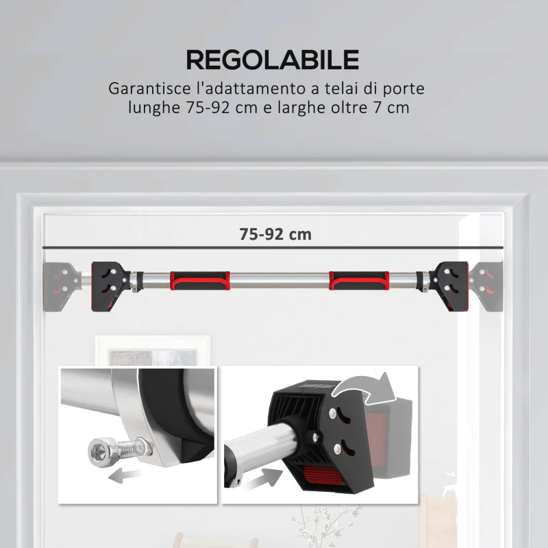 SPORTNOW Sbarra per Trazioni a Larghezza Regolabile con Impugnature Antiscivolo, 75-92x10x7 cm, Rosso e Nero