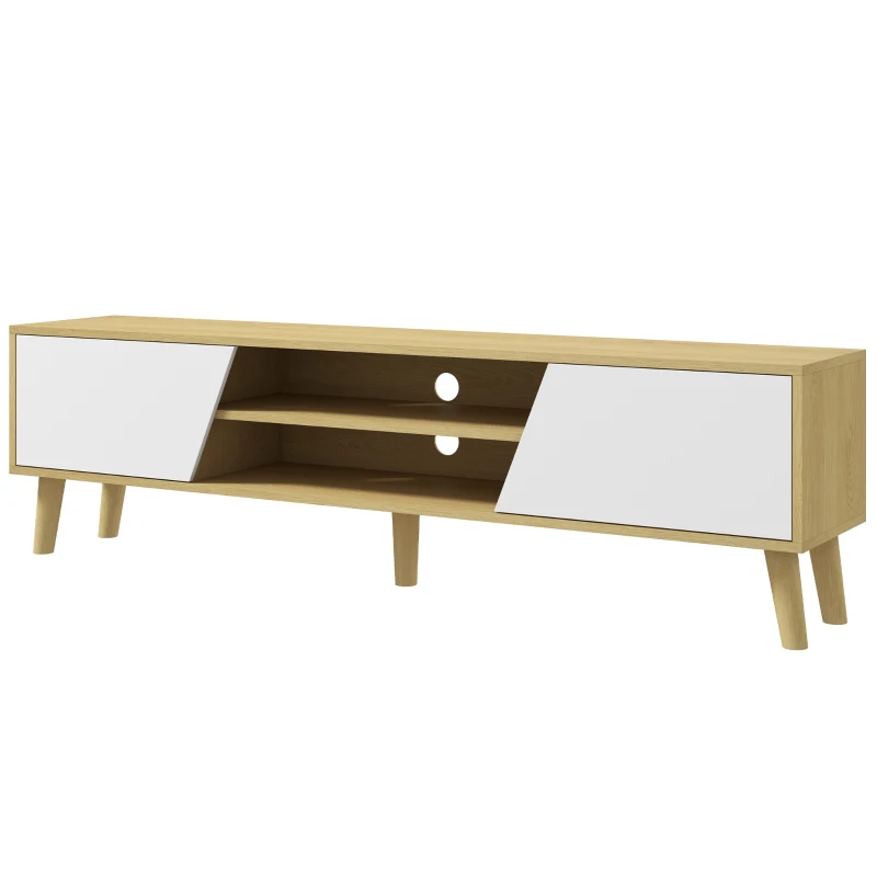 HOMCOM Meuble TV pour télévision jusqu'à 65 pouces design scandinave 2 portes 2 niches avec passe-câbles 150 x 30 x 42 cm