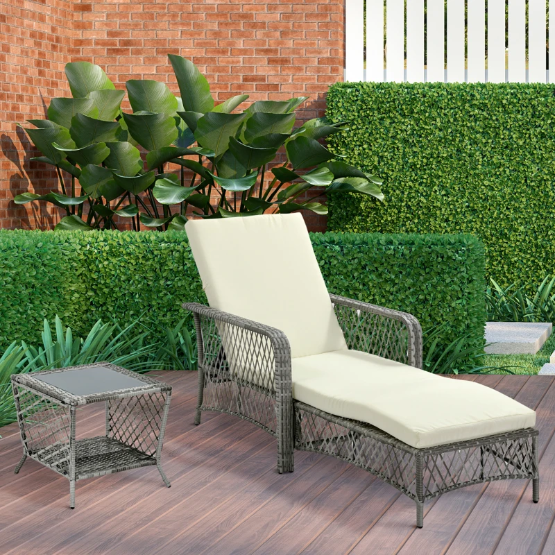 Outsunny Mobili da Giardino Set 2 Pz in Rattan Chaise Longue e Tavolino da Caffè