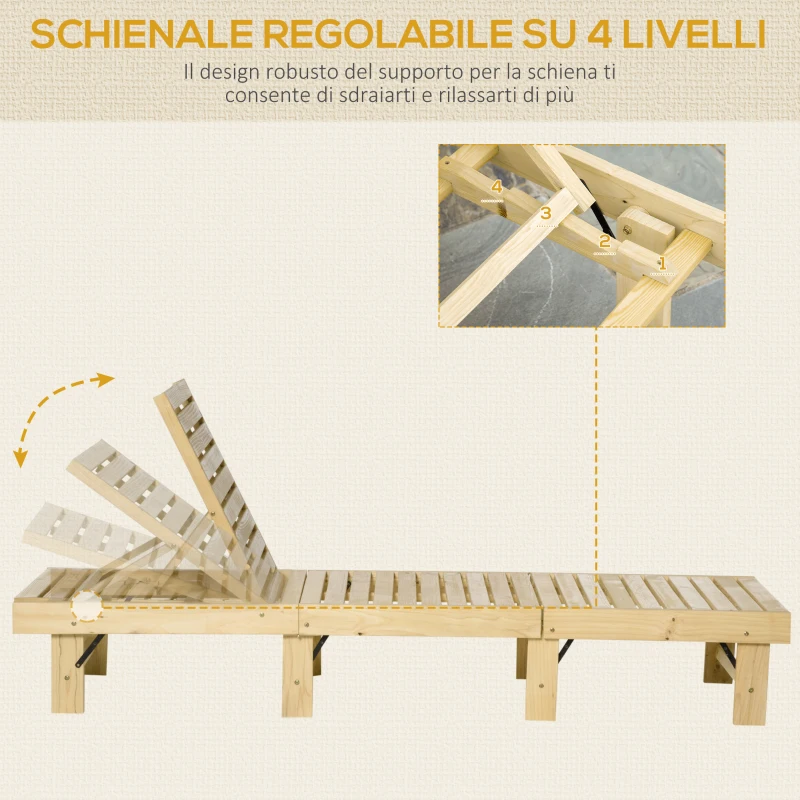 Outsunny Set di 2 Lettini Prendisole da Giardino in Legno, Pieghevoli e con Schienale Regolabile, 195x59x30 cm