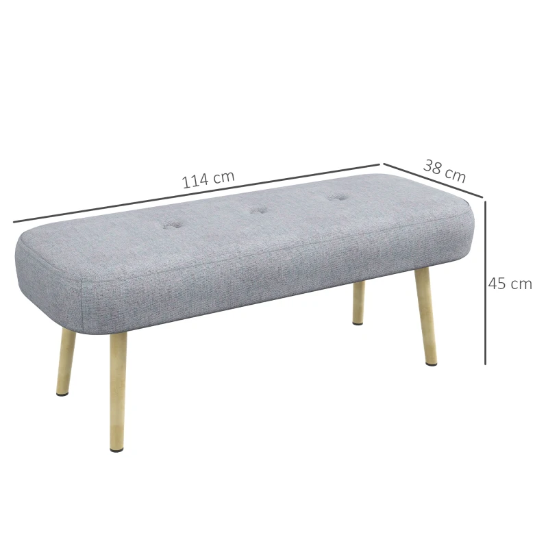HOMCOM Panca Imbottita Fondo Letto in Tessuto con Gambe in Acciaio Effetto Legno, 114x38x45cm, Grigio