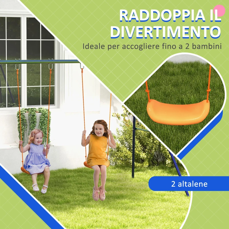 Outsunny Altalena per Bambini 3-8 Anni con 2 Seggiolini e 4 Picchetti, in Metallo e PP, 269x160x180 cm