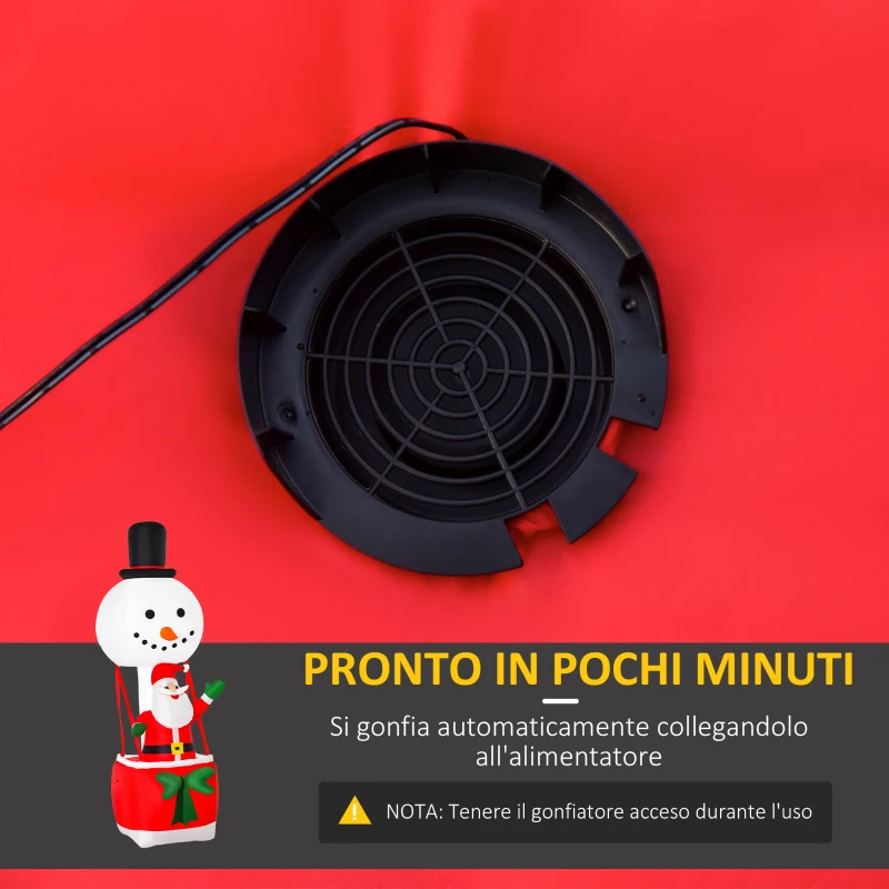 HOMCOM Babbo Natale Gonfiabile su Mongolfiera, Decorazione Natalizia da Esterno con Luci LED - Multicolore