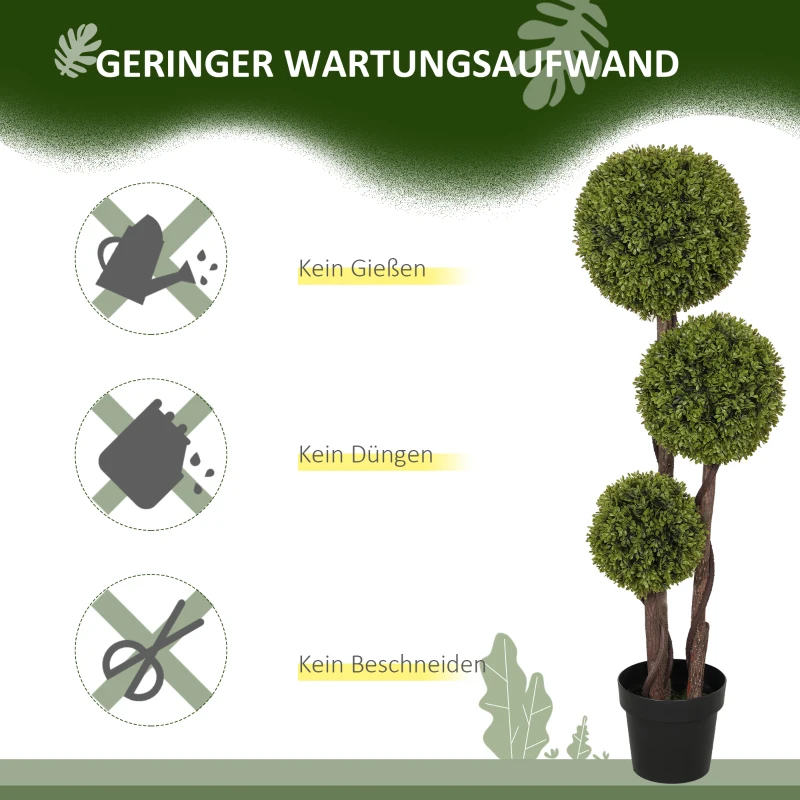 HOMCOM Künstlicher Buchsbaum, Kunstpflanze, realistisches Aussehen, Outdoor, Grün + Schwarz