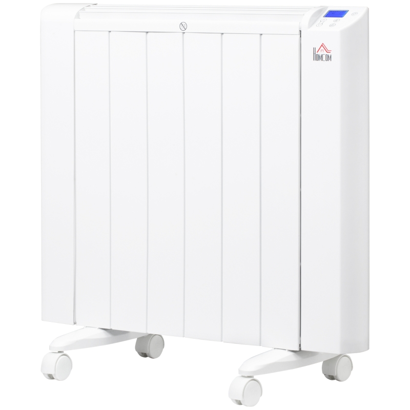 HOMCOM Calefactor Eléctrico 1500W Radiador Convector con Pantalla LCD Temporizador y Ruedas 67x31x68 cm Blanco