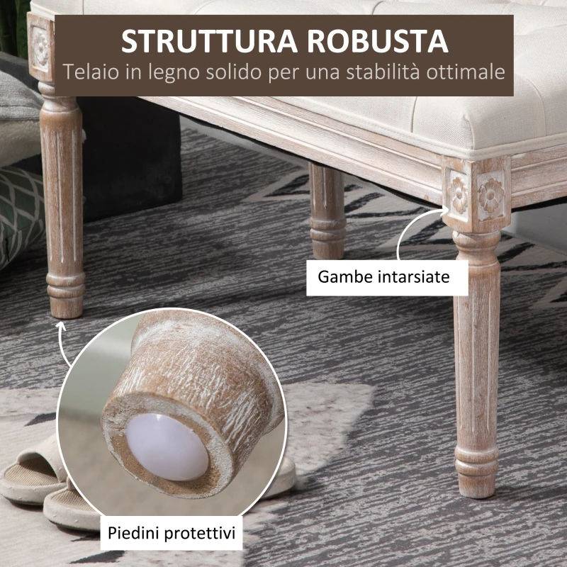 HOMCOM Panca Fondo Letto Imbottita con Rivestimento Effetto Lino e Gambe in Legno, 80x40x41cm, Beige