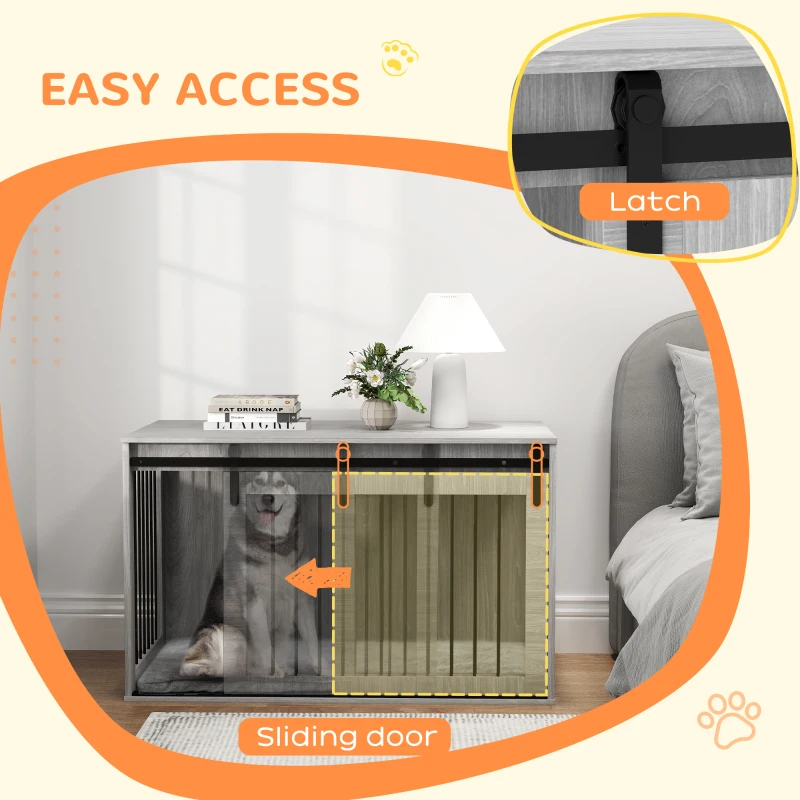 PawHut 46.46'' Dog Crate Furniture with Removable Cushion & Security Latch for Extra Large Dogs - Grey