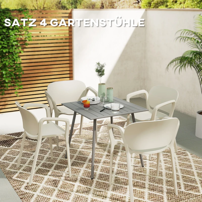 Outsunny Zestaw 4 Wodoodpornych Krzeseł Ogrodowych Stosowalnych z Podłokietnikami i Oparciem, Do 120 kg