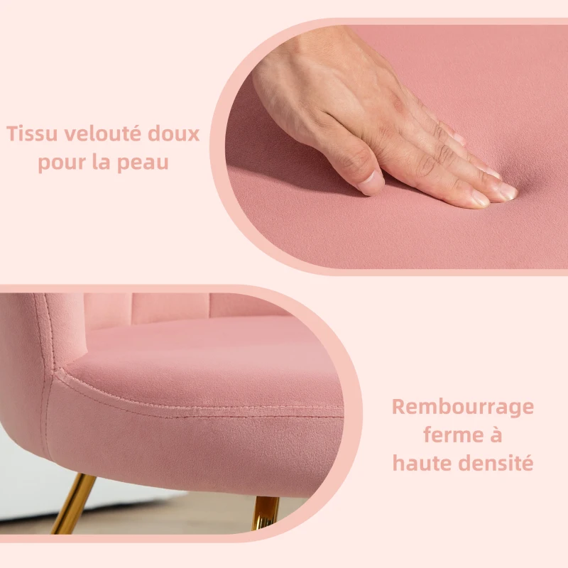 HOMCOM Fauteuil coquillage chaise coiffeuse fauteuil en velours fauteuil de salon avec pieds en acier 69 x 64 x 80 cm rose
