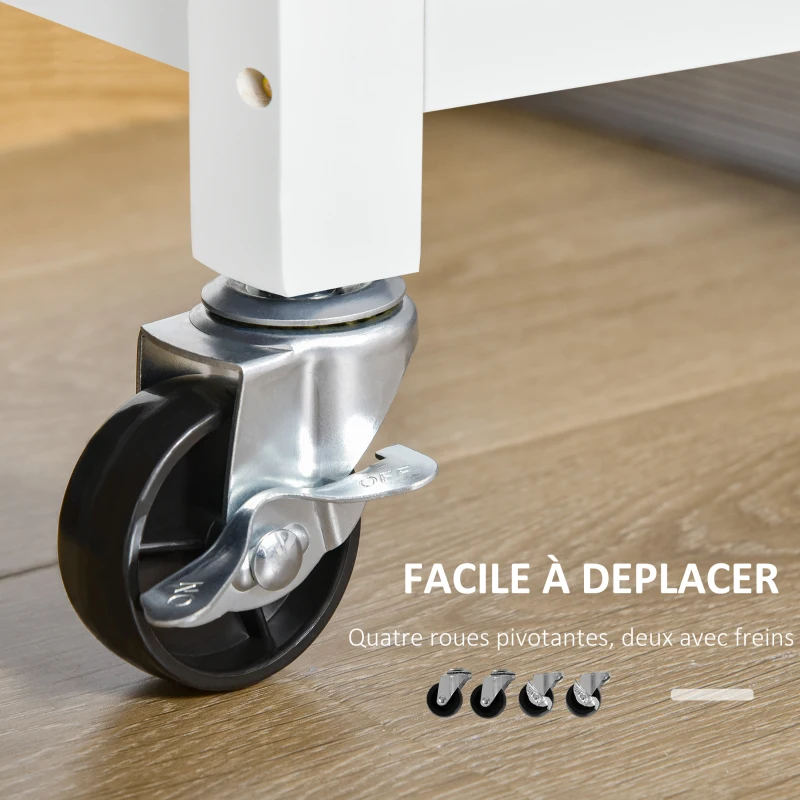 HOMCOM Desserte de cuisine multi-rangements - dim. 108L x 45l x 89H cm - poignées métal MDF blanc plateau bois hévéa