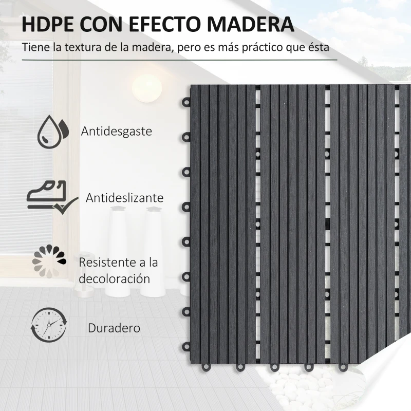 Outsunny Set de 11 Piezas Baldosas de Exterior 30x30 cm 1 m² Antideslizantes y Resistentes al Clima de Fácil Instalación Gris