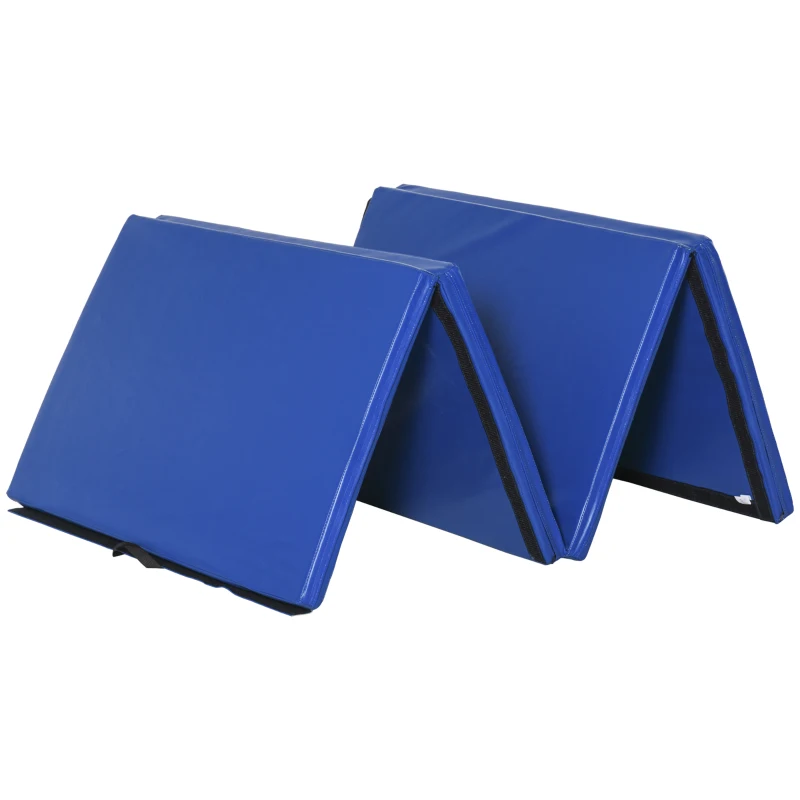 HOMCOM Tapis de sol gymnastique Fitness pliable portable rembourrage mousse 5 cm grand confort revêtement synthétique dim. 2,88L m x 1,15l m bleu