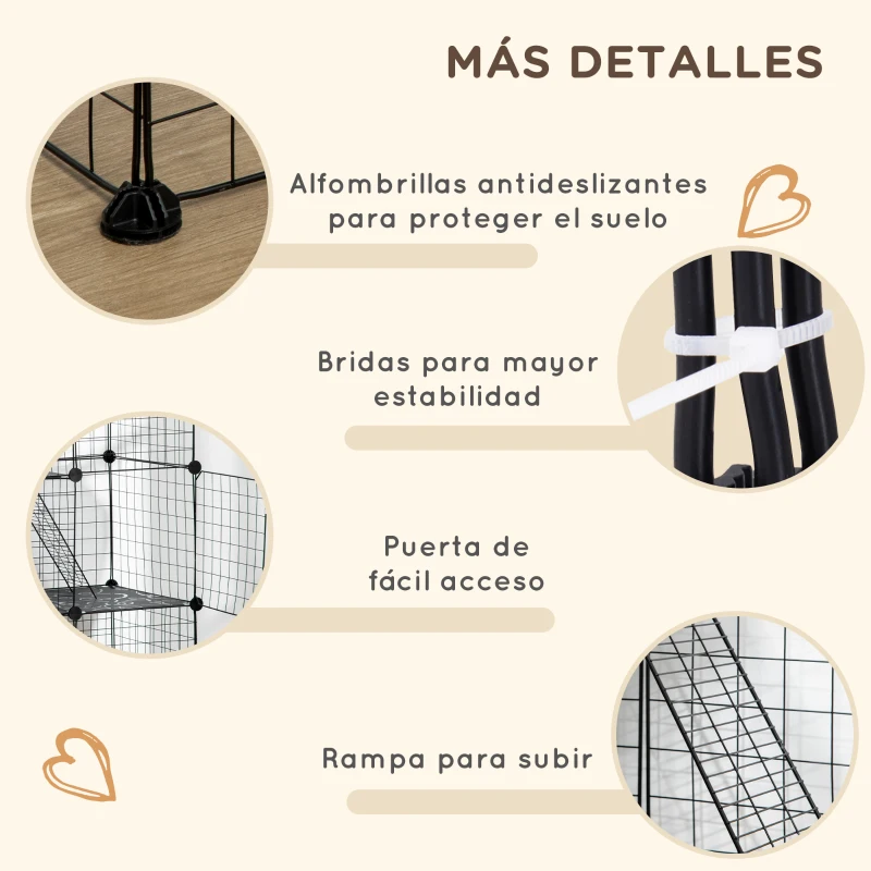 PawHut Jaula para Animales Pequeños de 31 Paneles Parque para Mascotas para Gatitos Conejos Chinchillas 105x45x105 cm Negro