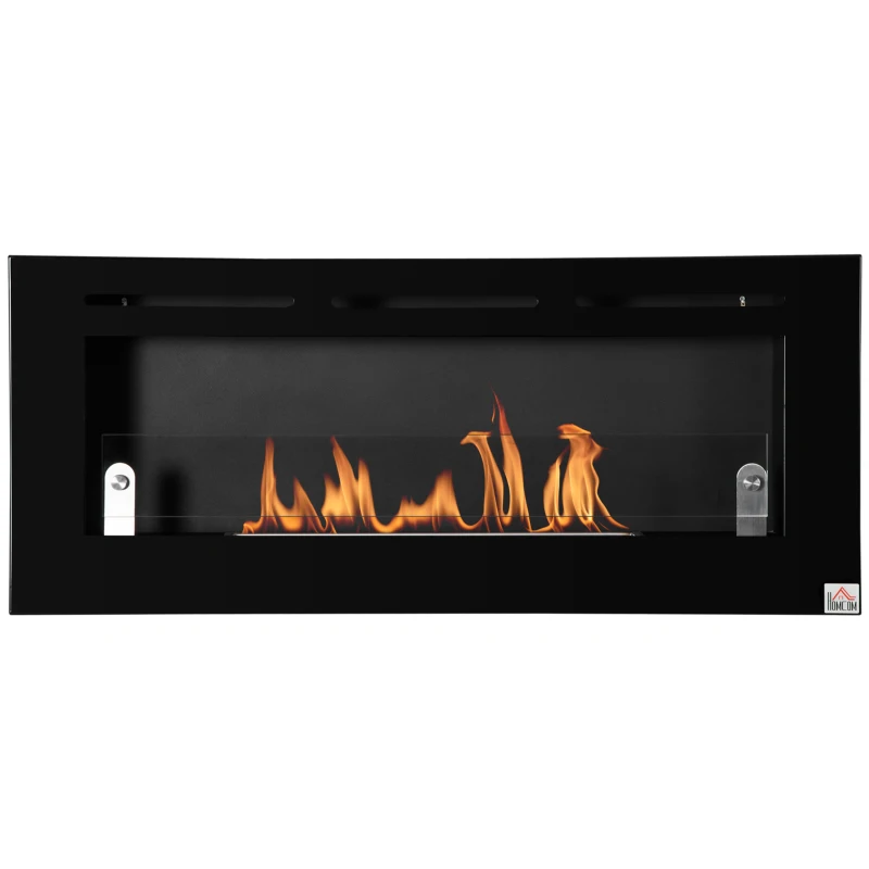 HOMCOM Cheminée bioéthanol Murale encastrable brûleur 2,8 L, environ 3,5 h de durée de combustion dim. 102L x 16l x 43H cm Couverture 25-30 m² Métal