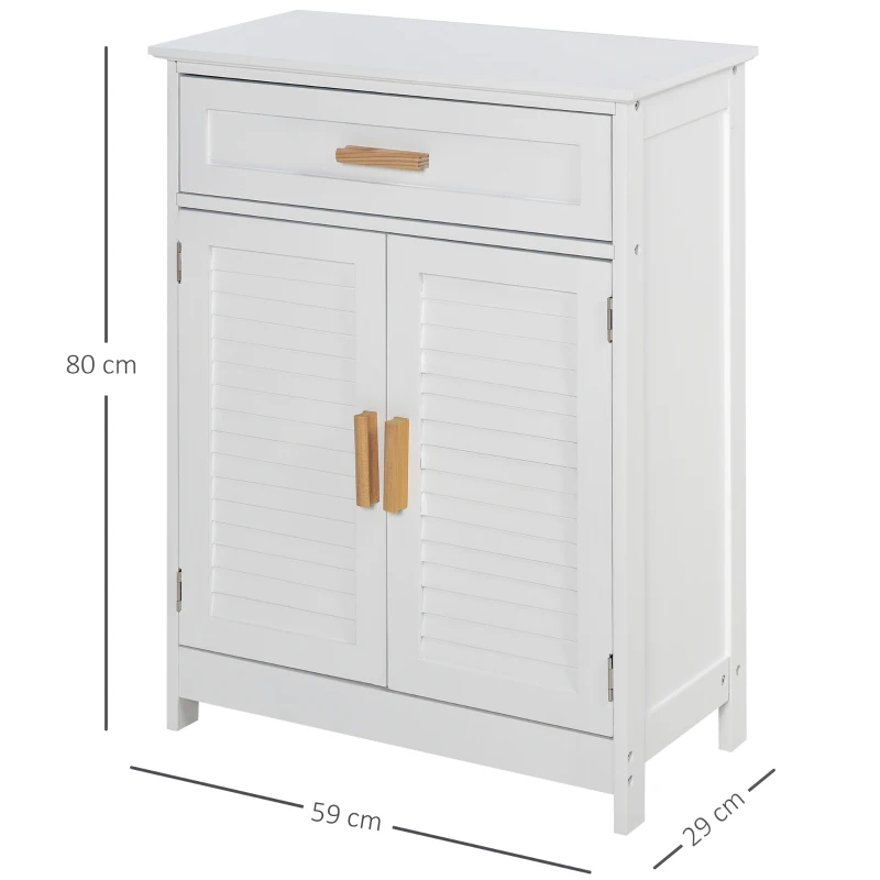 kleankin Mobiletto per Bagno o Camera da Letto in MDF Bianco Impermeabile con Cassetto e Armadietto, 59 x 29 x 80cm