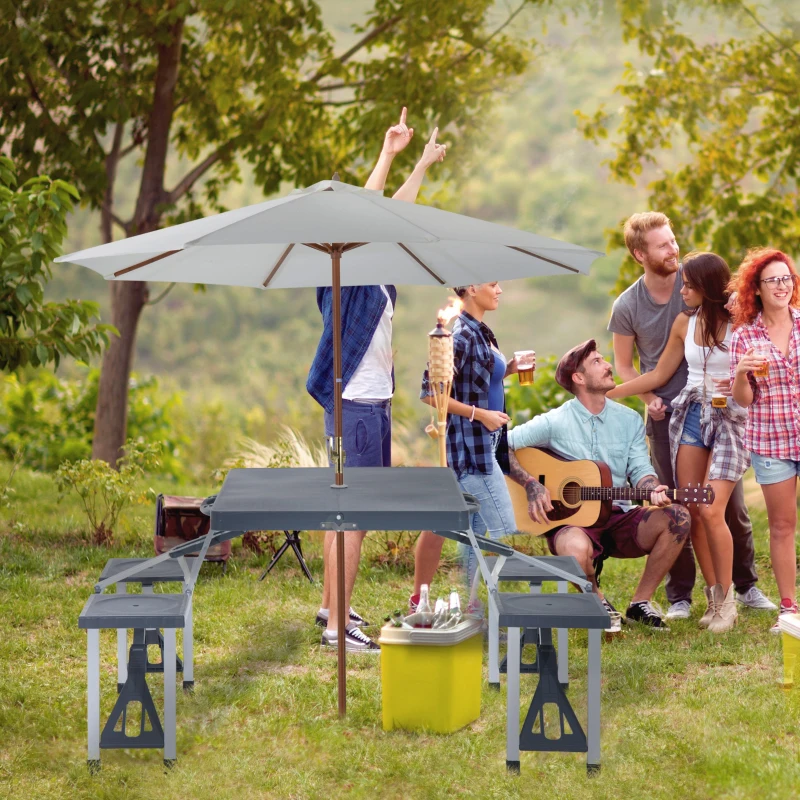 Outsunny Table de Camping Pique Nique Pliante Portable 4 Personnes Aluminium Plastique Gris foncé