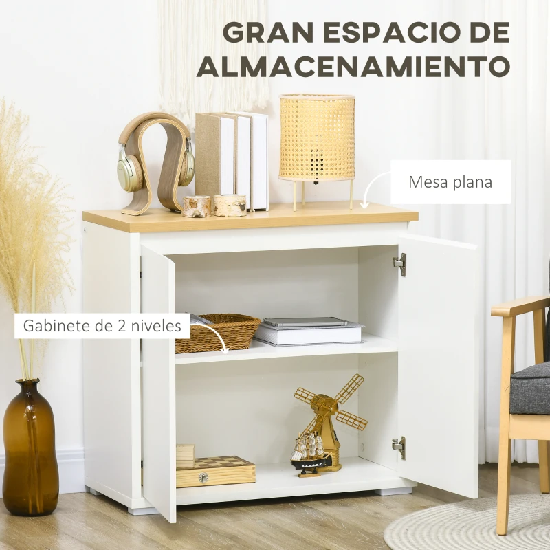 HOMCOM Aparador de Salón Mueble Auxiliar de Cocina con 2 Puertas y Estante Ajustable para Comedor Entrada 80x37x75 cm Blanco