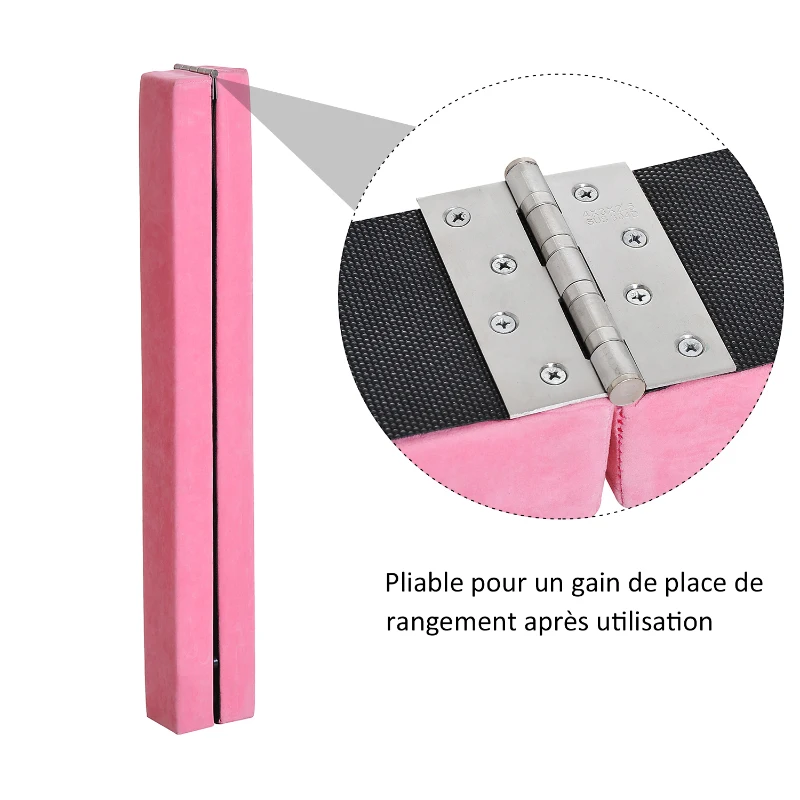HOMCOM Poutre de gymnastique pliable poutre d'équilibre antidérapante 2,4 m revêtement daim rose