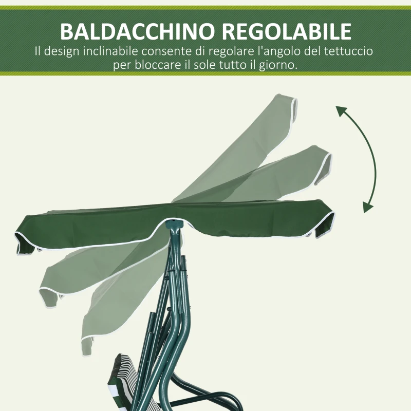 Outsunny Dondolo 3 Posti con Tettuccio Regolabile e Cuscini, in Acciaio e Poliestere, 170x110x153 cm, Verde e Bianco