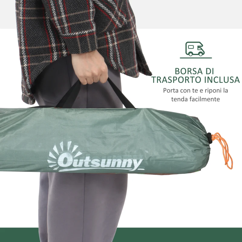Outsunny Tenda da Campeggio 2 Posti con Porta a Cerniera, Zanzariera e Sacca di Trasporto, 206x185x120cm, Verde